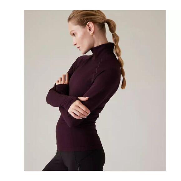 ATHLETA Top Womens Small Spiced Cabernet Flurry Seamless Turtleneck Top Shirt - Picture 2 of 12